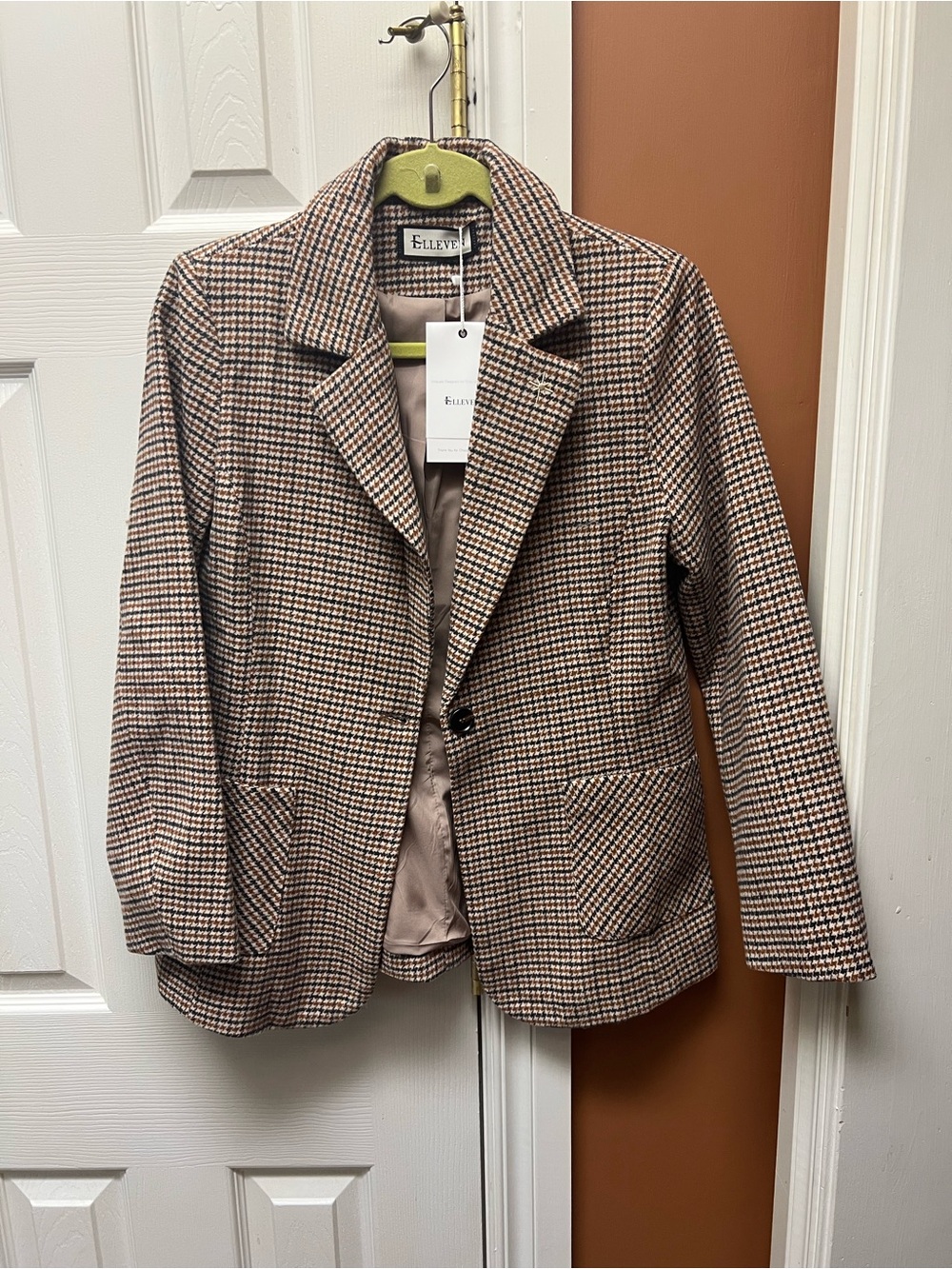 Elleven Brown Multi Checked Single-Button Blazer